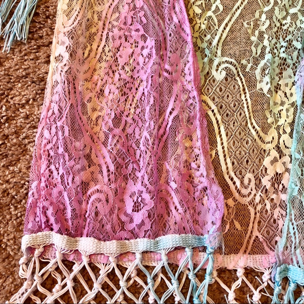 Rainbow kimono tie dye psychedelic rave fringe Edc - Picture 6 of 8